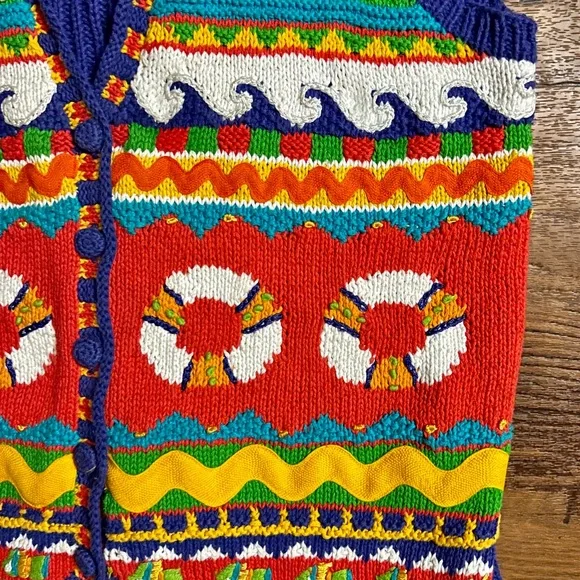Marisa Christina ~ Large ~ Hand Knitted ~ Orange/Yellow/Blue ~ Ocean/Fish ~ Vest - Picture 14 of 16